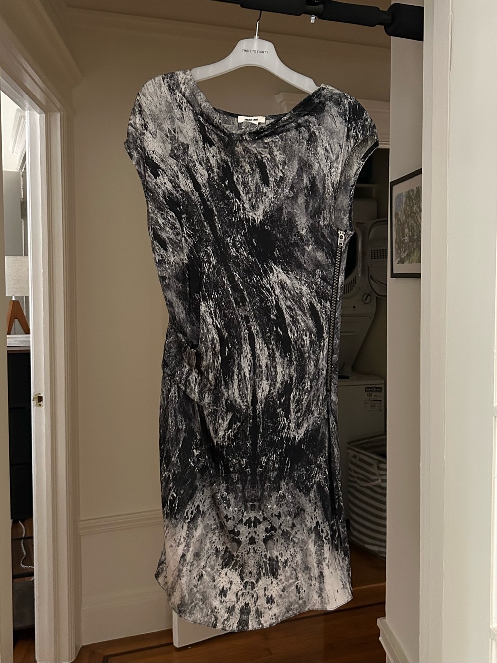 Helmut Lang Black & White Abstract Mini Dress